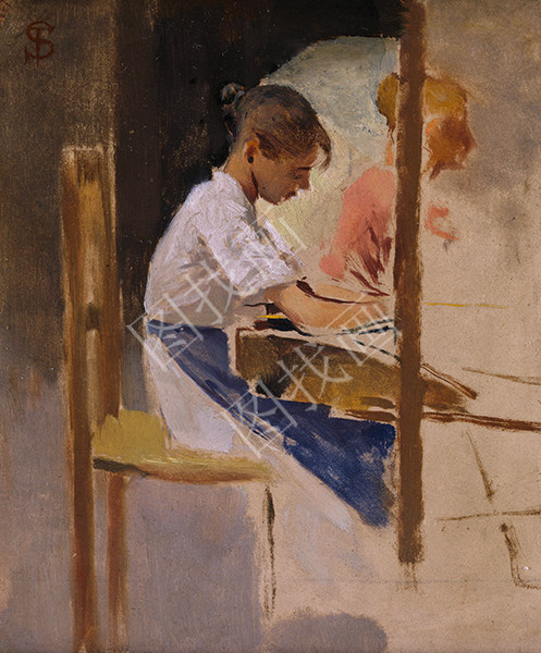 Sketch for 'Straw Weavers at Settignano'